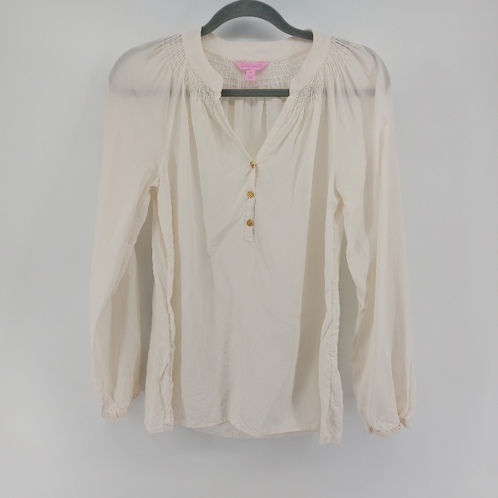 Lilly Pulitzer Silk Cream Blouse with Gold Buttons size Small